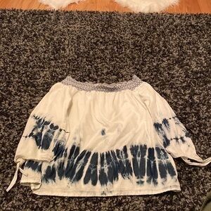•Vintage American Blue Off the Shoulder Top•